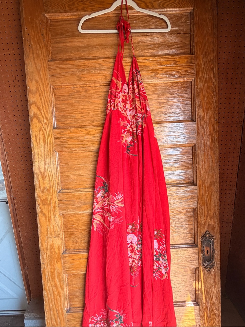 Red Floral Halter Maxi Dress